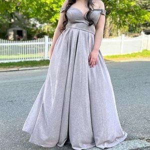 Champagne, Glittery, Flowy prom dress. Size 14-16.